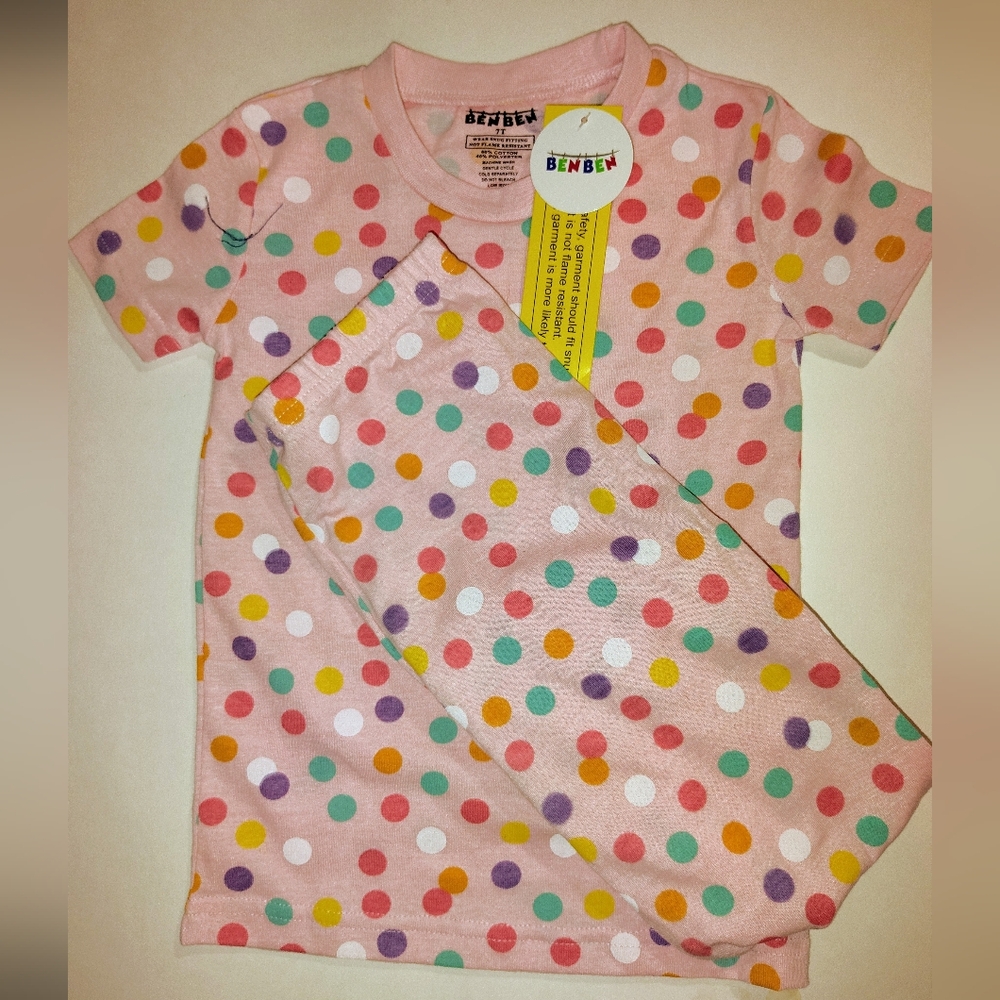 BenBen Size 7 Pink Polka Dot Kids‎ Pajama Set